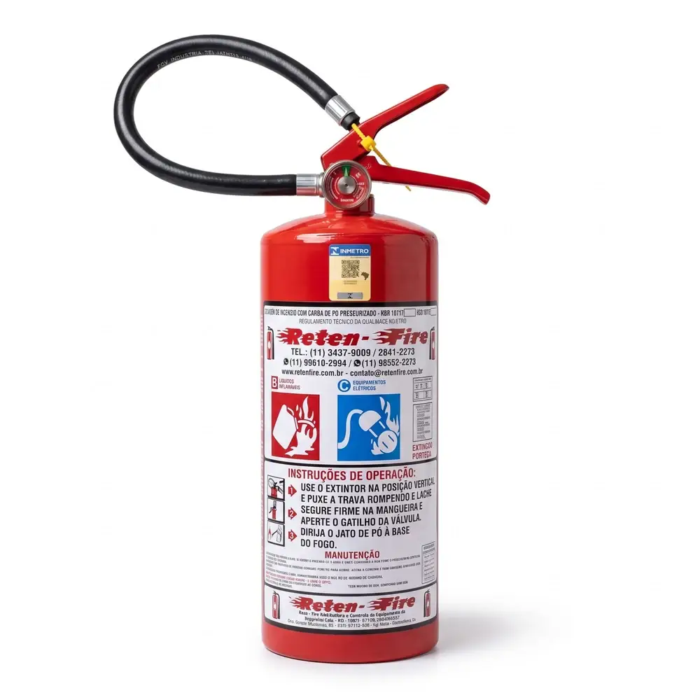 Extintor PQS (Pó Químico) certificado INMETRO para proteção contra incêndio